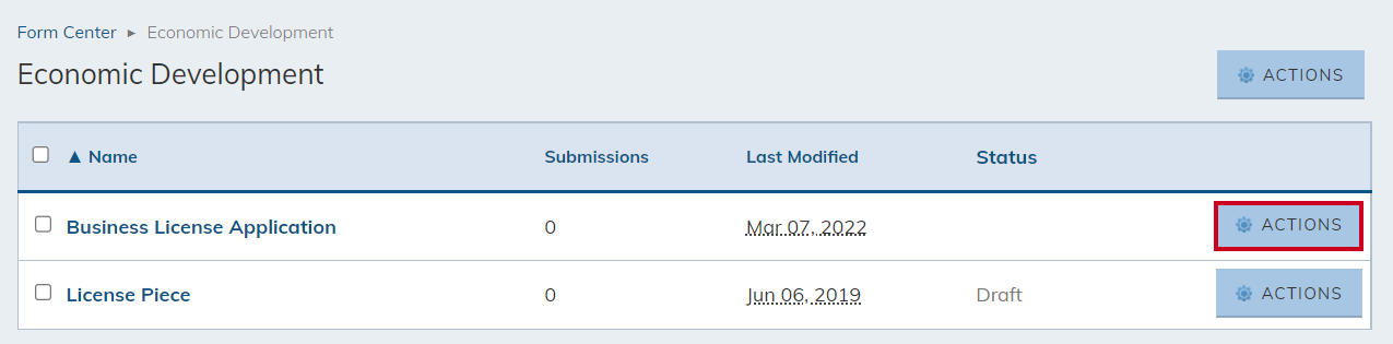 Click Actions next to the desired form