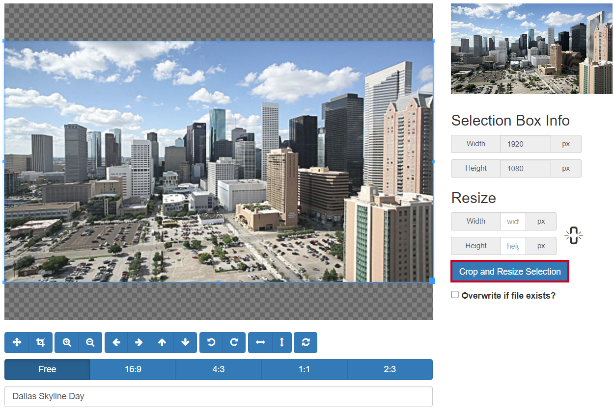 Crop and Resize Selection button.