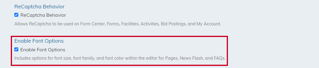 enable font options checkbox.