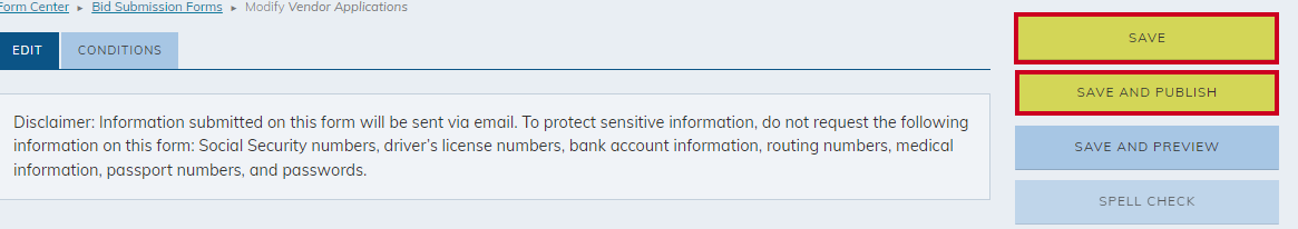 Save options on form.
