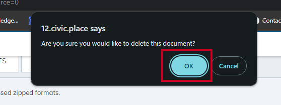 A pop-up message confirming the item's deletion.