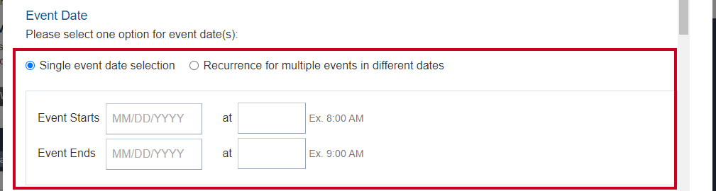 The option fields labeled Event Date.