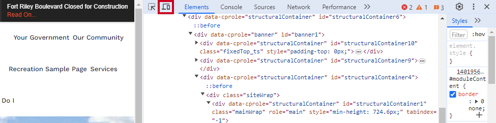 The Toggle device toolbar icon.