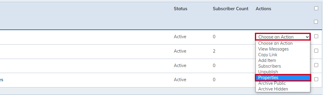 choose an action - properties