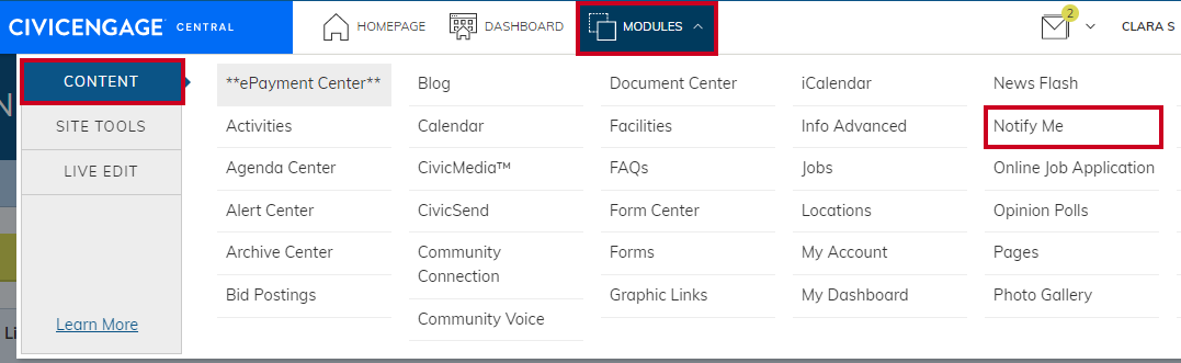 modules - content - notify me