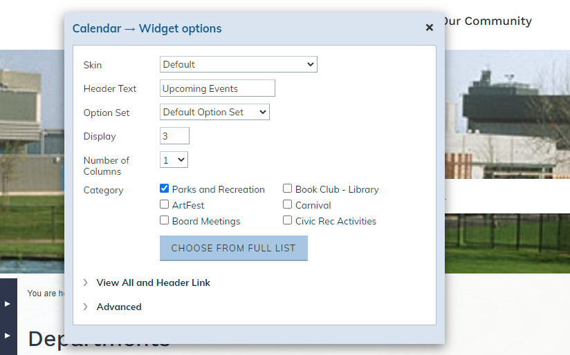 configure widget options
