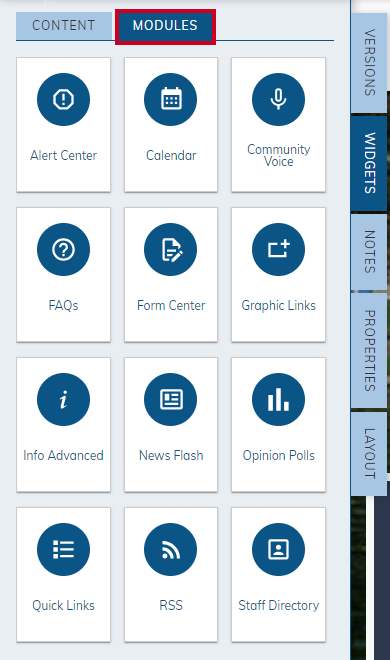 Icons found in the Modules tab when Live Edit is turned on.