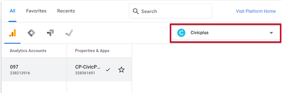The drop down menu labeled CivicPlus.
