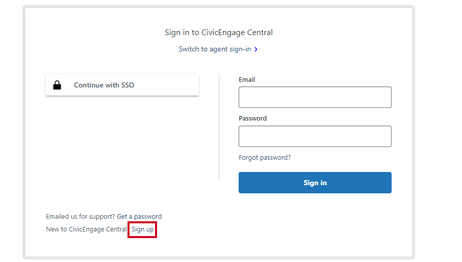 sign up link in bottom left corner.