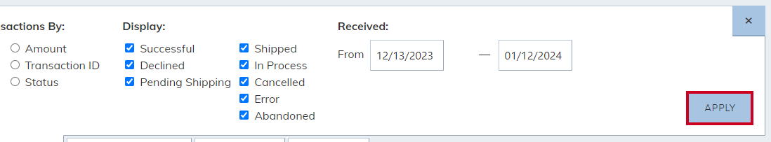 ePay apply filter selection