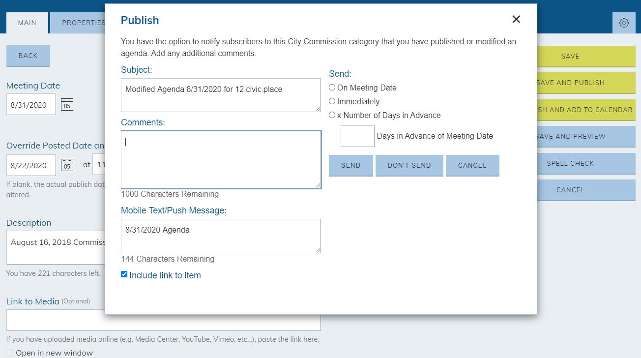 Publish and Send the Copied Agenda