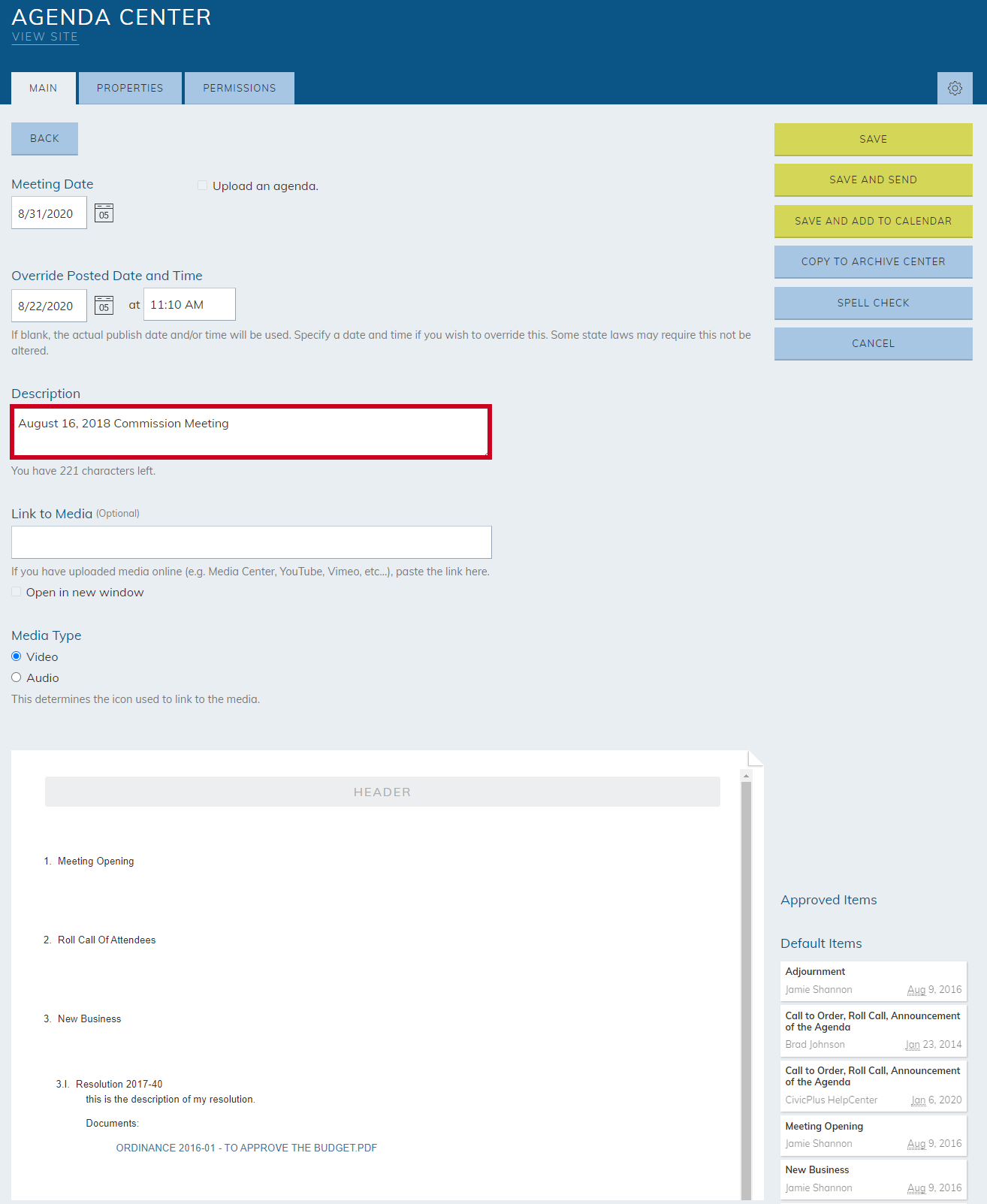 back-end complex agenda tag