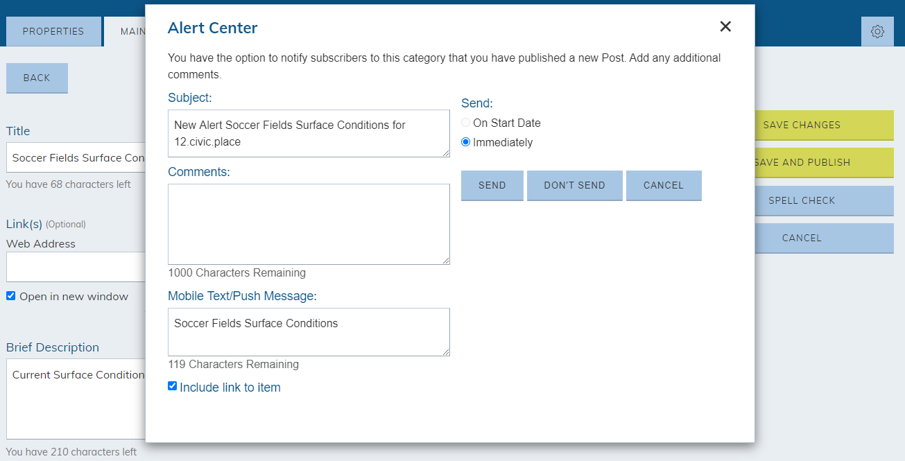 new alertsend options