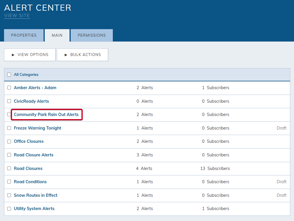 select alert category