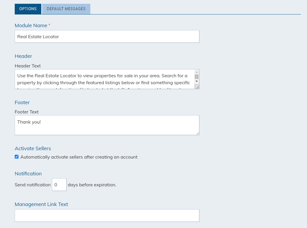 Options fields.
