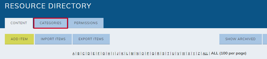 Categories tabs.