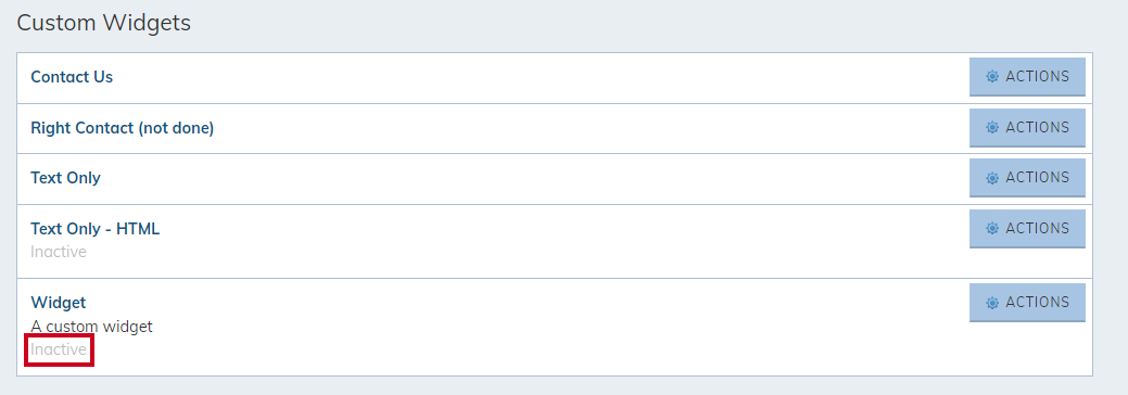 Widget shows as Inactive.