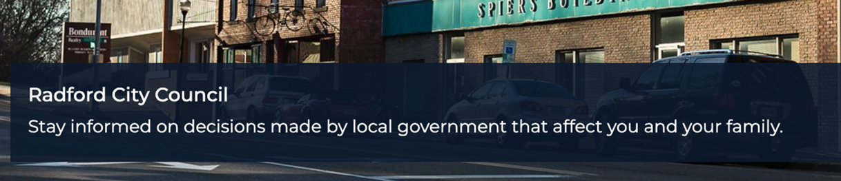 A caption example that says 'Stay informed on decisions made by the local government that affect you and your family'.