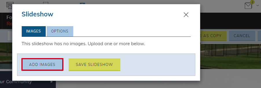 The slideshow's Add Images button.