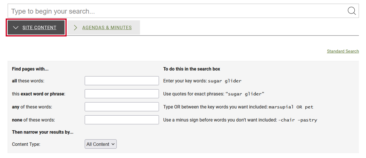 site content tab