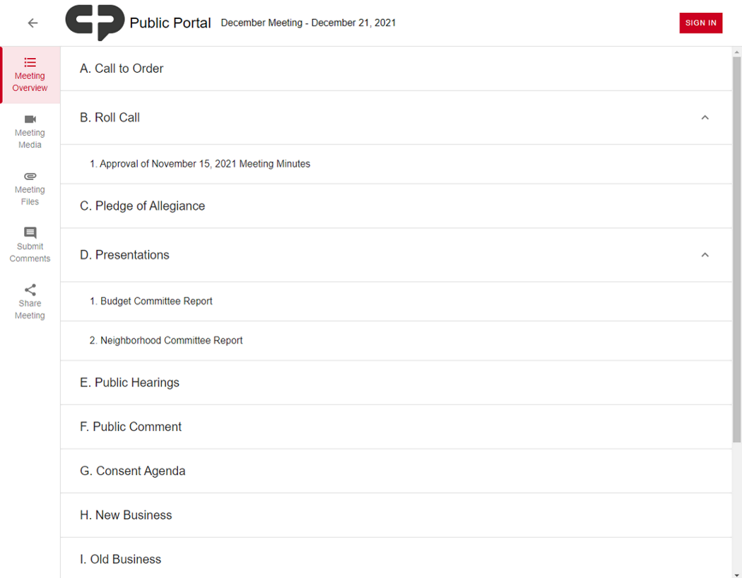 meeting select public portal agenda example