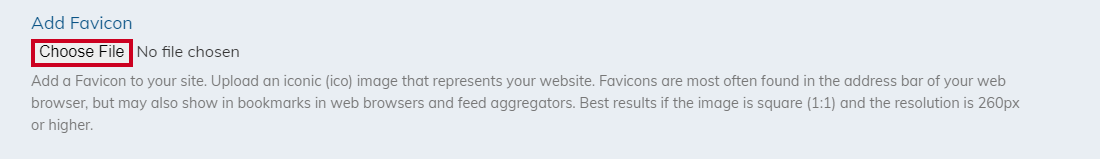 Choose File button under Add Favicon.