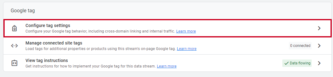 The option labeled Configure tag settings beneath the Google Tag header.
