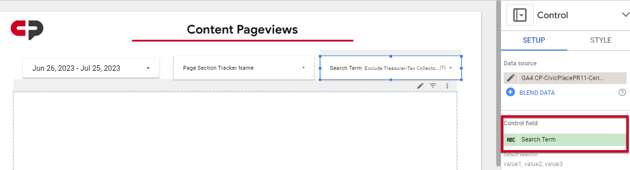 The Search Term field, under the Control field header, in the SETUP tab.