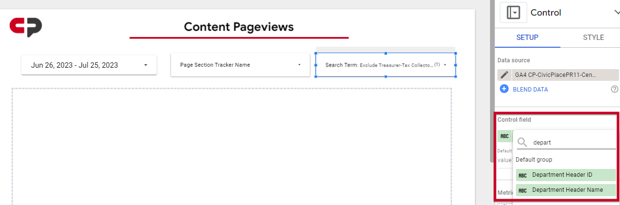 The Control Field drop-down menu under the Control field header.