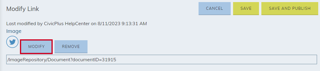 The button labeled Modify to the right of the icon.