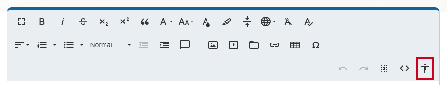Web Central's Accessibility Checker is located on the Editor Widget's tool bar, represented by a person button.