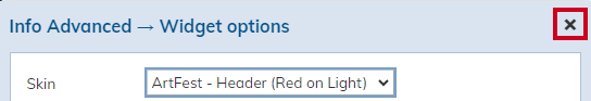 Web Central Widget Options Close Button.