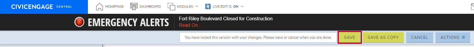 Web Central Save Page Button.