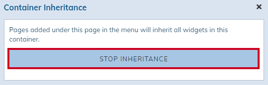 Web Central Widget Container Inheritance Options Stop Inheritance button.