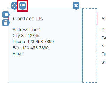Web Central Widget Options Button.