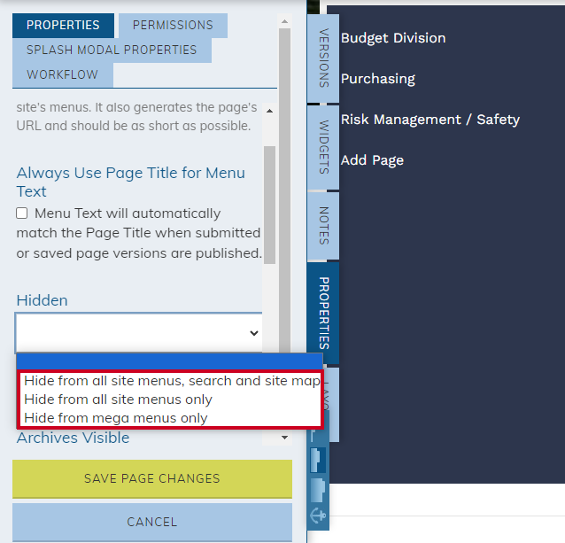 Hidden drop-down options.
