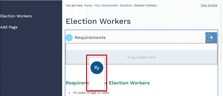 Editor widget dragged into tab content area.