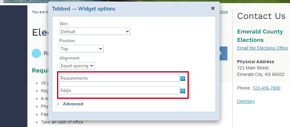 tab name fields.