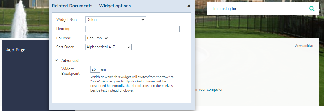 related documents widget options.