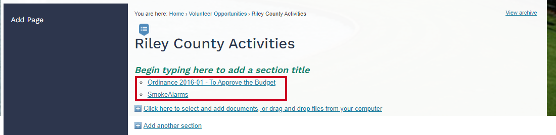 documents listed in widget.