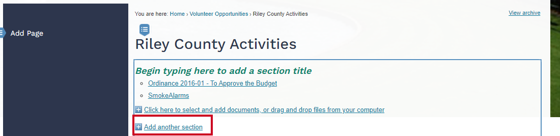 add another section link in widget.