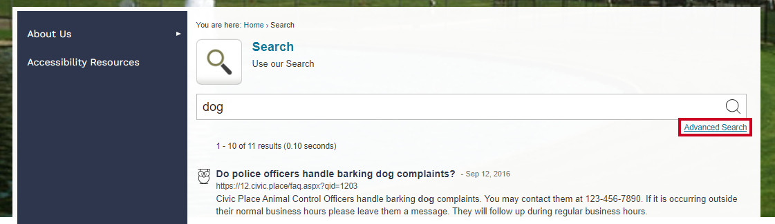 An Advanced Search link that can be clicked to display a set of advanced search options.