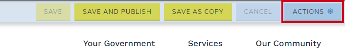 Web Central Live Edit Bar Actions Button/Dropdown Menu.