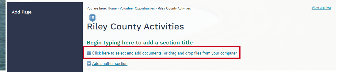 click here to select and add documents, or drag and drop files from your computer.