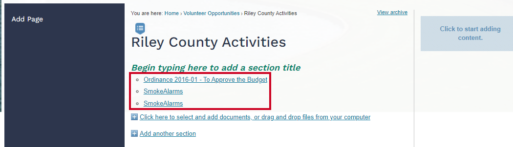 Documents listed in widget.