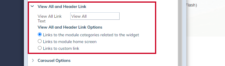 View All and Header Link fields.