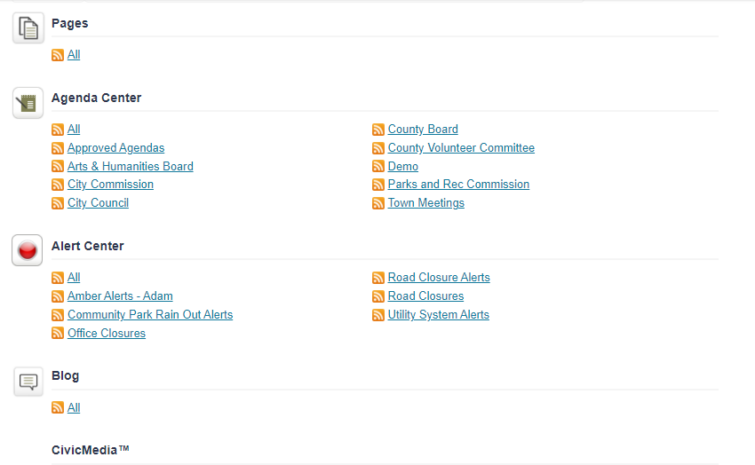 RSS page with module sections.