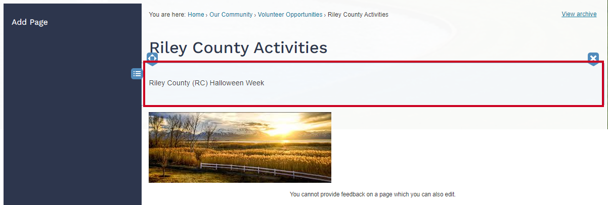 Clicking inside a page's Editor widget allows to user to update or change any content currently added to that widget.