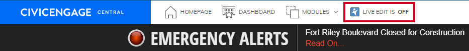 Web Central Live Edit is Off button.