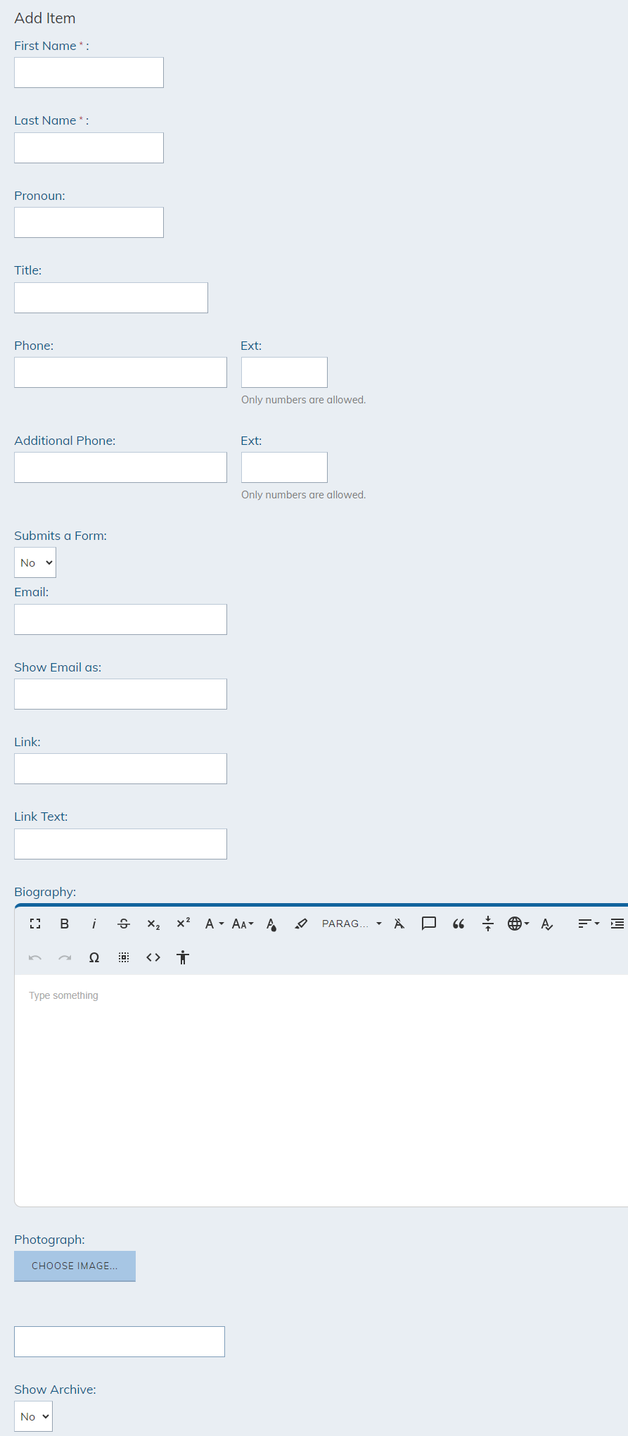 Staff Directory employee fields.